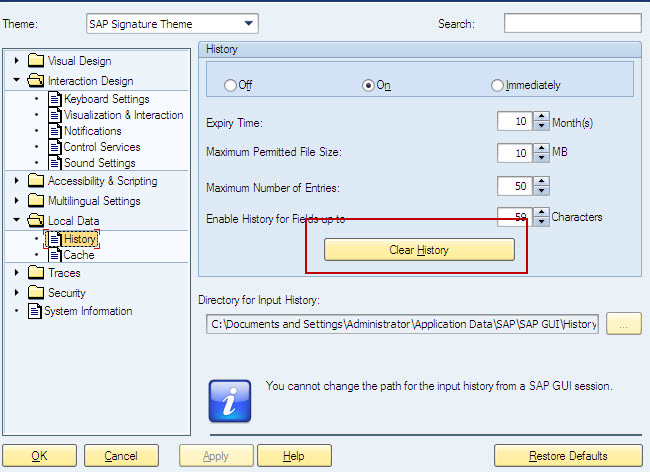 SAPGui HISTORY Problem