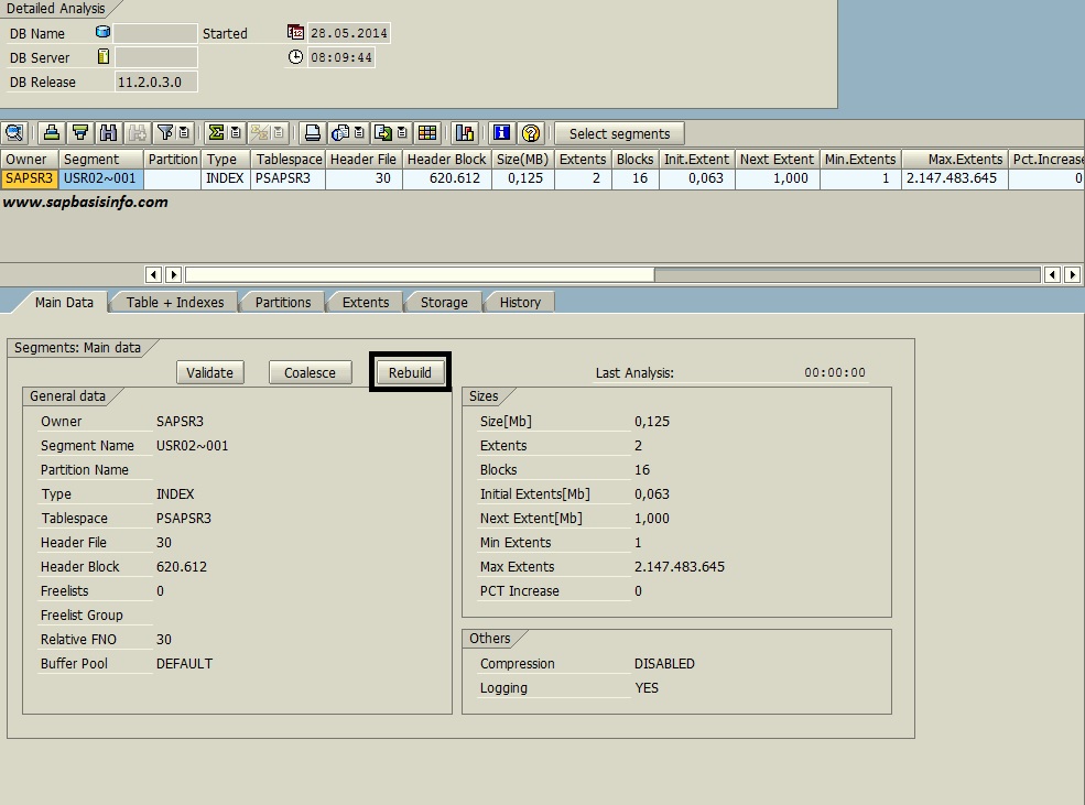 Rebuild an Index via DB02