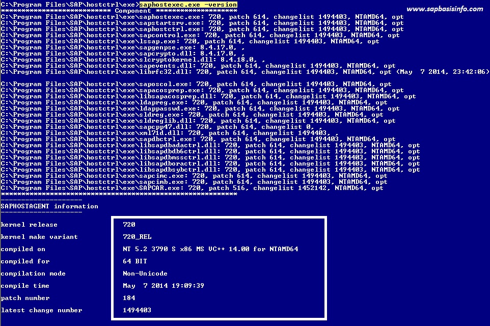 SAP Host Agent STOP / RESTART / STATUS / VERSION Informations