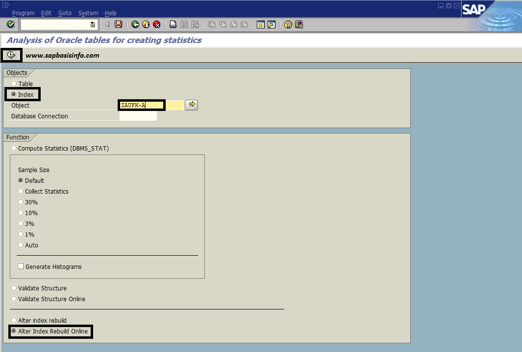 Rebuild an Oracle Database Index via SQLPLUS  / RSANAORA / BRTOOLS