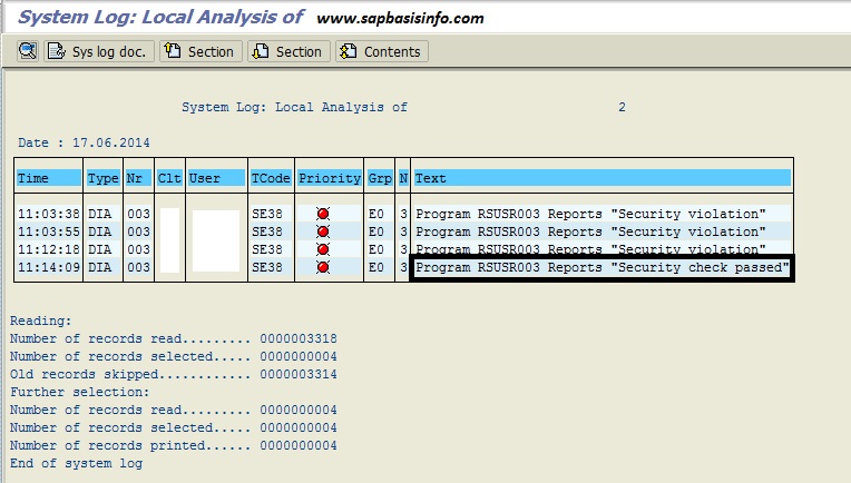 Program RSUSR003 Reports Security Violation