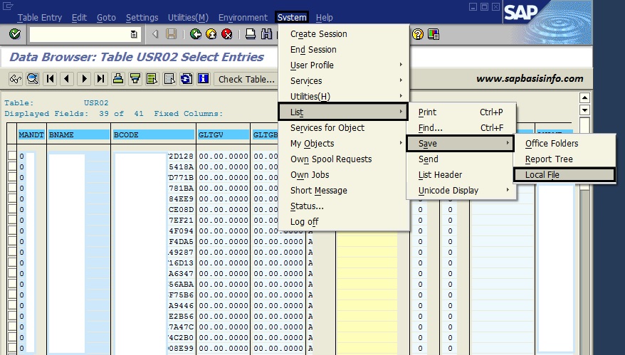 sap export table to excel se16 sap