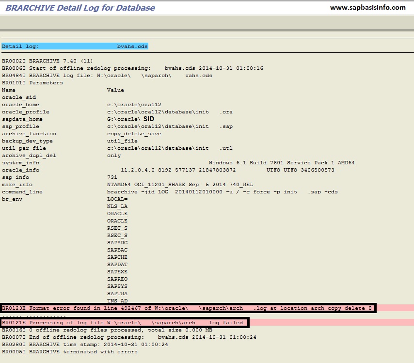 "BR0123E Format error found in line" for ArchSID.log file