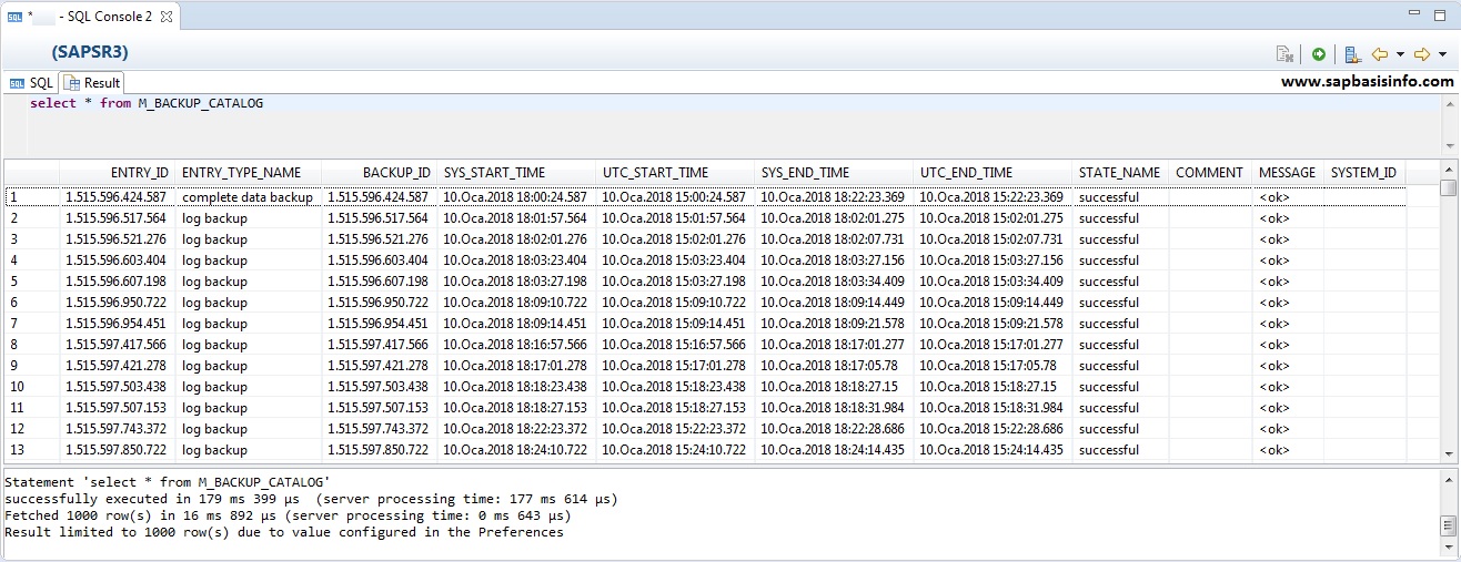 HANA Backup and Recovery SQL Queries