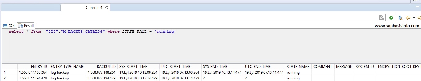 HANA Backup Status Check via SQL