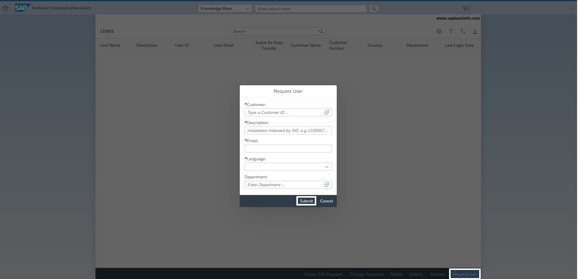 SAP Technical Communication User for SAPHUB Connection