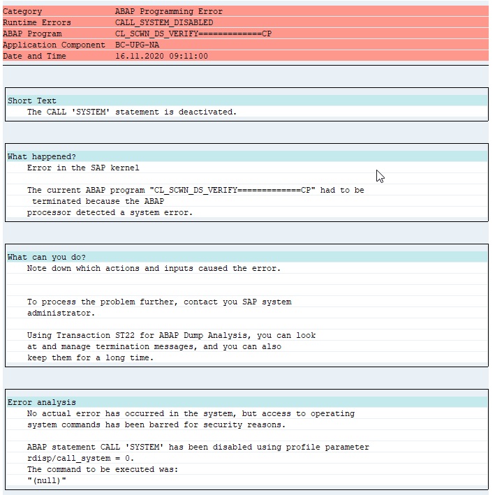 CALL_SYSTEM_DISABLED Dump while Note Implementation